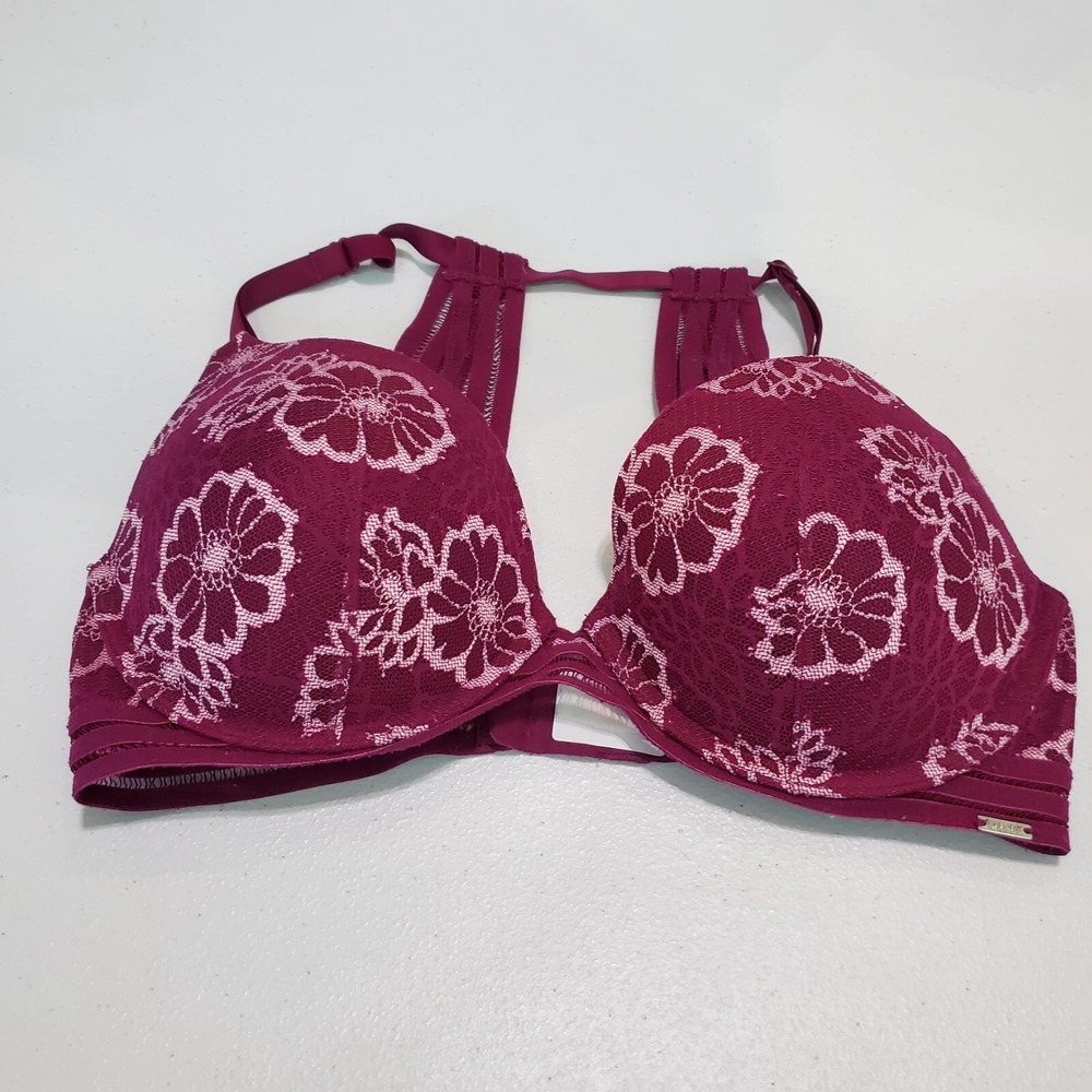 PINK Victoria's Secret Women Bra 32DD Purple Floral Lightly Lined Lace Underwire